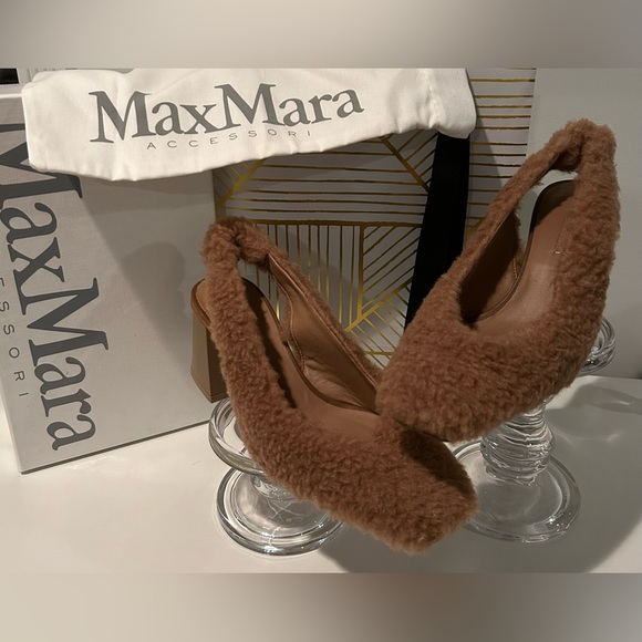 MaxMara Clarec Teddy Camel sling back heel - NEW IN BOX Size 39.5 - Picture 6 of 16